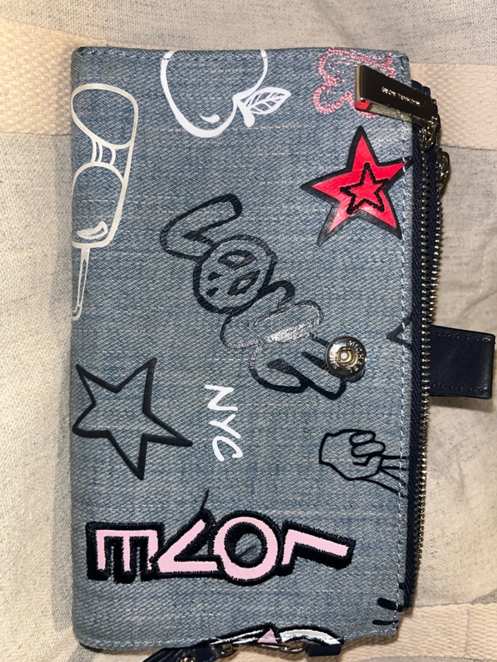 Michael Kors Denim Wristlet with Red and Pink Patch Accents - Picture 7 of 7